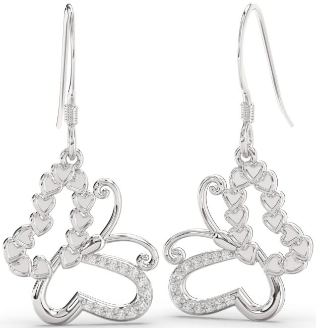 Diamond Platinum Butterfly Dangle Earrings
