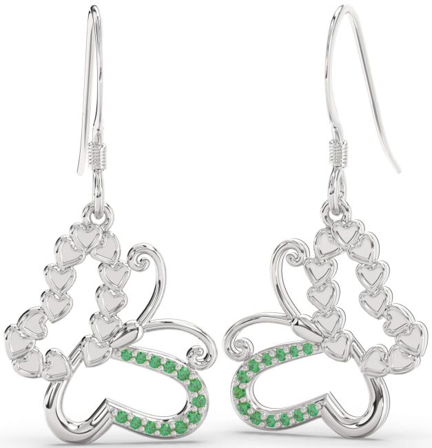 Emerald Platinum Butterfly Dangle Earrings