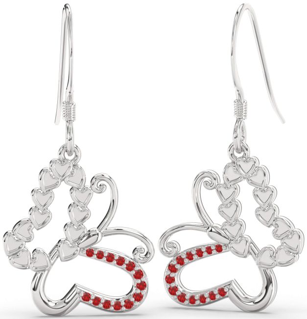 Ruby Silver Butterfly Dangle Earrings
