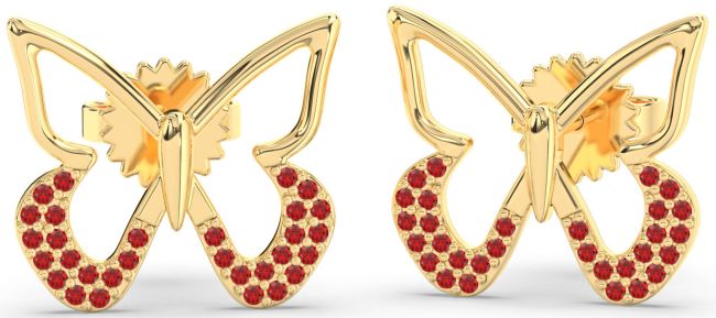 Ruby Gold Butterfly Stud Earrings
