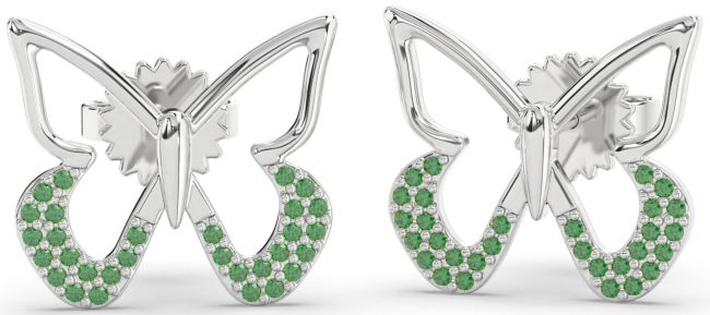 Emerald Platinum Butterfly Stud Earrings