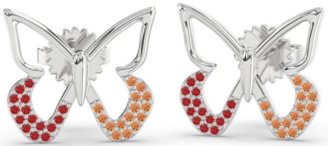 Ruby & Citrine Silver Butterfly Stud Earrings