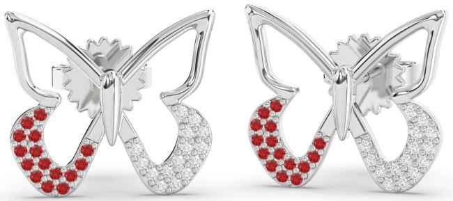 Diamond & Ruby Platinum Butterfly Stud Earrings