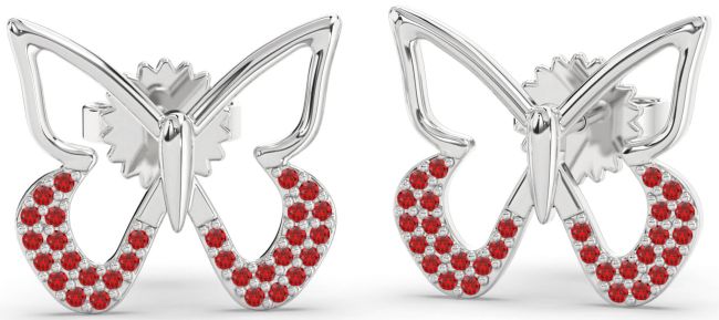 Ruby White Gold Butterfly Stud Earrings