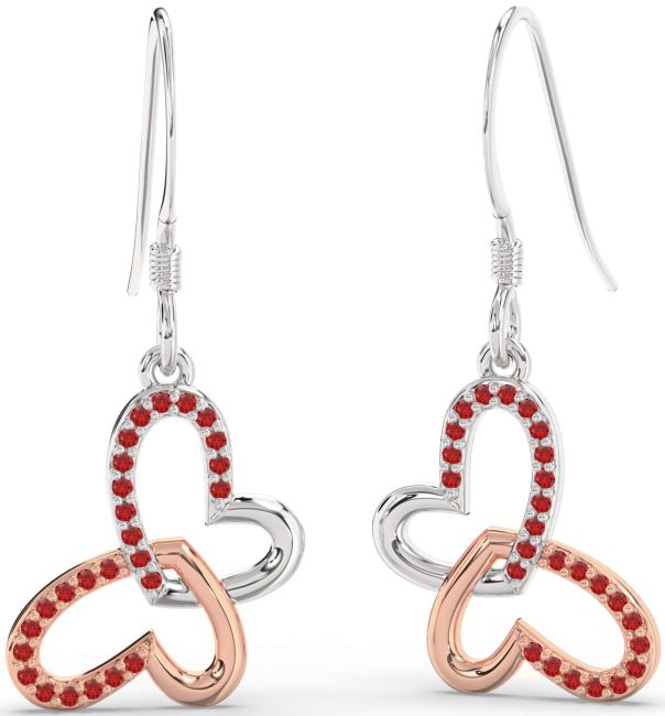 Ruby Platinum & Rose Gold Butterfly Heart Interlock Dangle Earrings