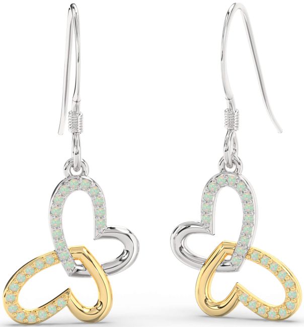 Opal Gold Silver Butterfly Heart Interlock Dangle Earrings