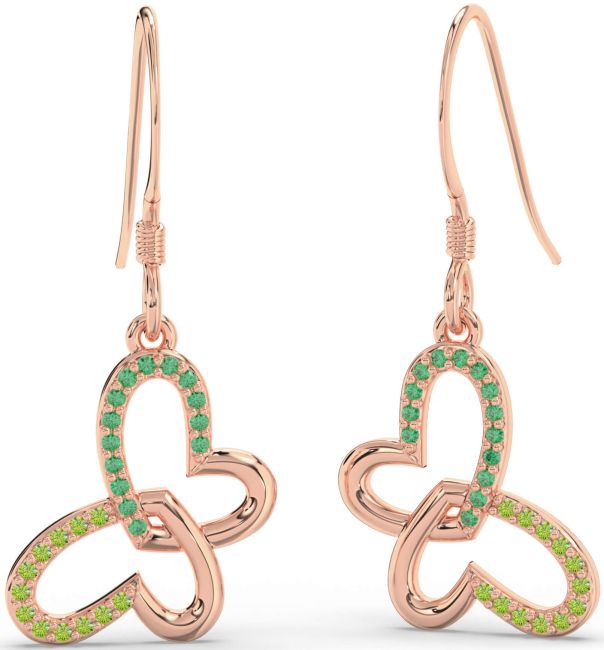 Emerald & Peridot Rose Gold Butterfly Heart Interlock Dangle Earrings