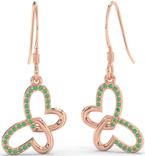 Emerald Rose Gold Silver Butterfly Heart Interlock Dangle Earrings