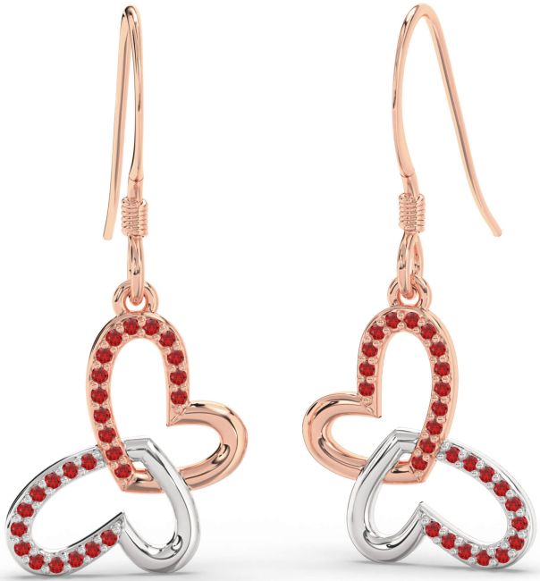 Ruby White Rose Gold Butterfly Heart Interlock Dangle Earrings