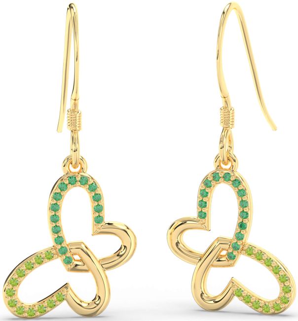Emerald & Peridot Gold Silver Butterfly Heart Interlock Dangle Earrings