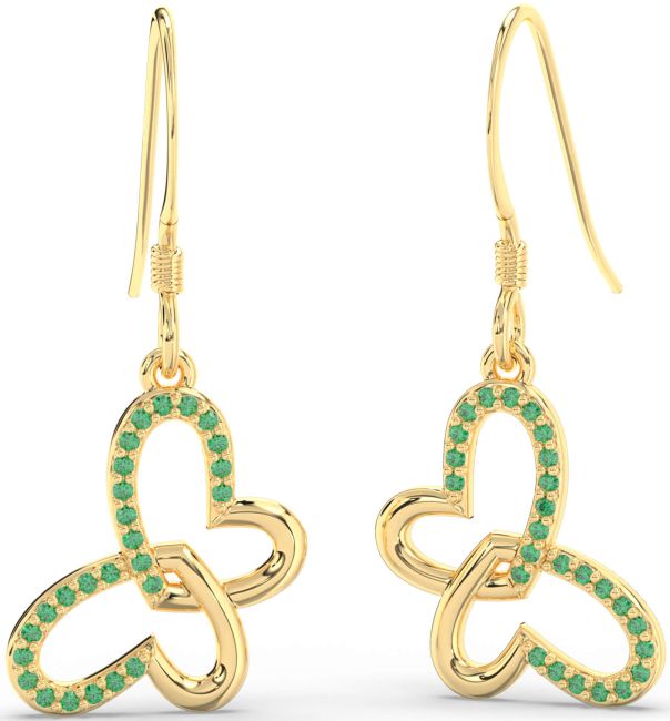 Emerald Gold Silver Butterfly Heart Interlock Dangle Earrings