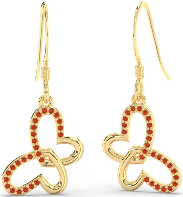 Fire Opal Gold Butterfly Heart Interlock Dangle Earrings