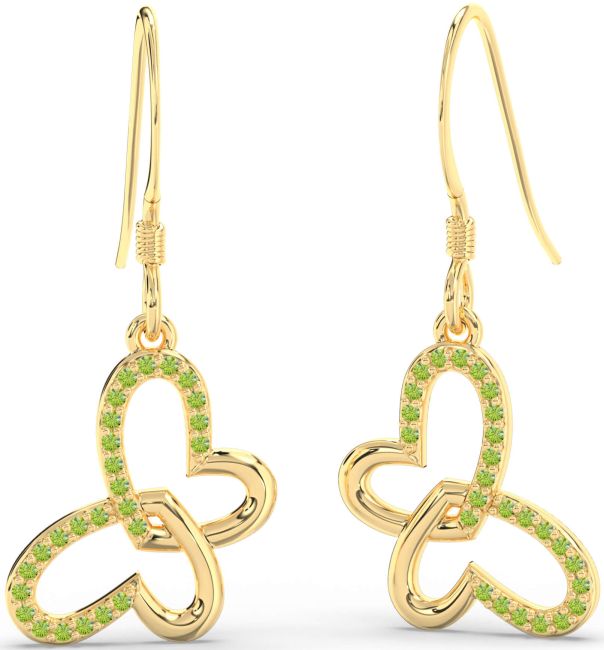 Peridot Gold Silver Butterfly Heart Interlock Dangle Earrings