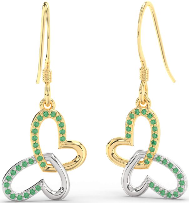 Emerald Gold Silver Butterfly Heart Interlock Dangle Earrings