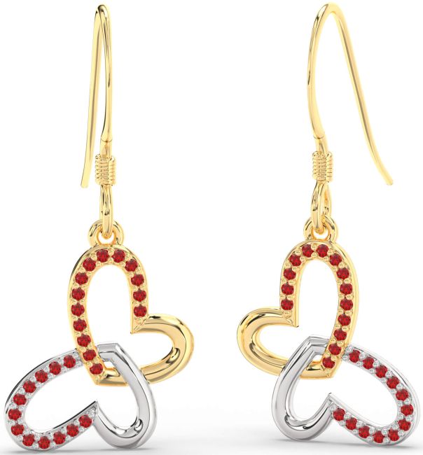Ruby Gold Silver Butterfly Heart Interlock Dangle Earrings