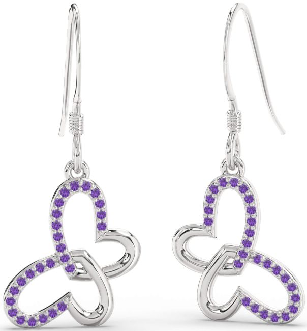 Amethyst White Gold Butterfly Heart Interlock Dangle Earrings