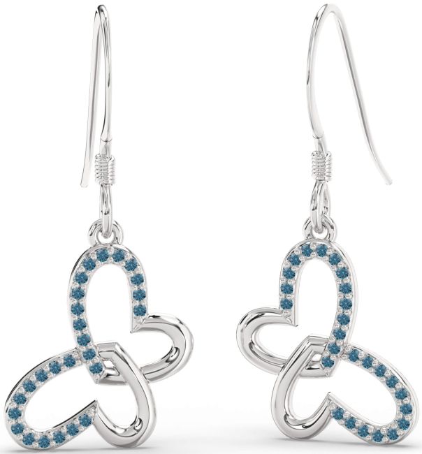 Blue Diamond Silver Butterfly Heart Interlock Dangle Earrings