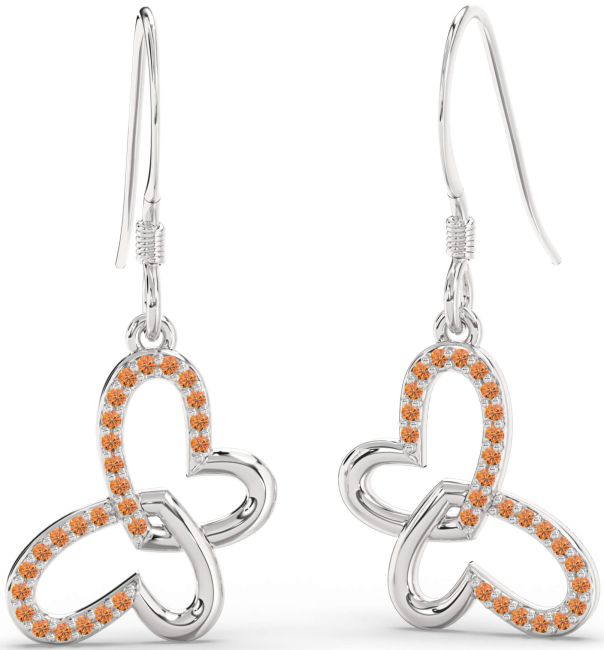 Citrine Silver Butterfly Heart Interlock Dangle Earrings