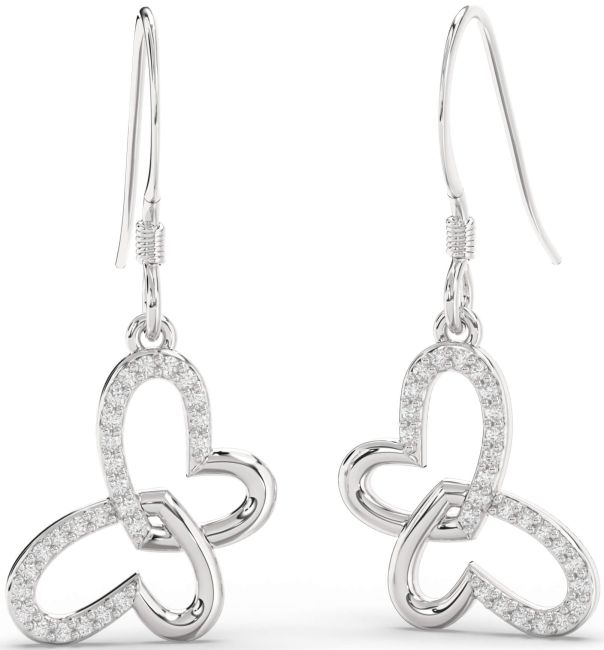 Diamond Silver Butterfly Heart Interlock Dangle Earrings
