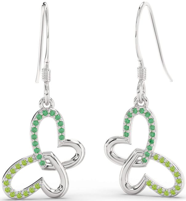 Emerald & Peridot White Gold Butterfly Heart Interlock Dangle Earrings