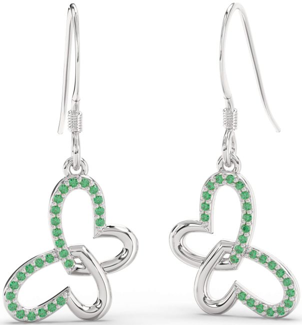Emerald White Gold Butterfly Heart Interlock Dangle Earrings