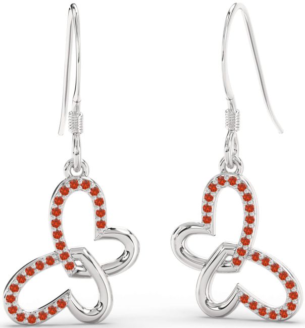 Fire Opal Silver Butterfly Heart Interlock Dangle Earrings