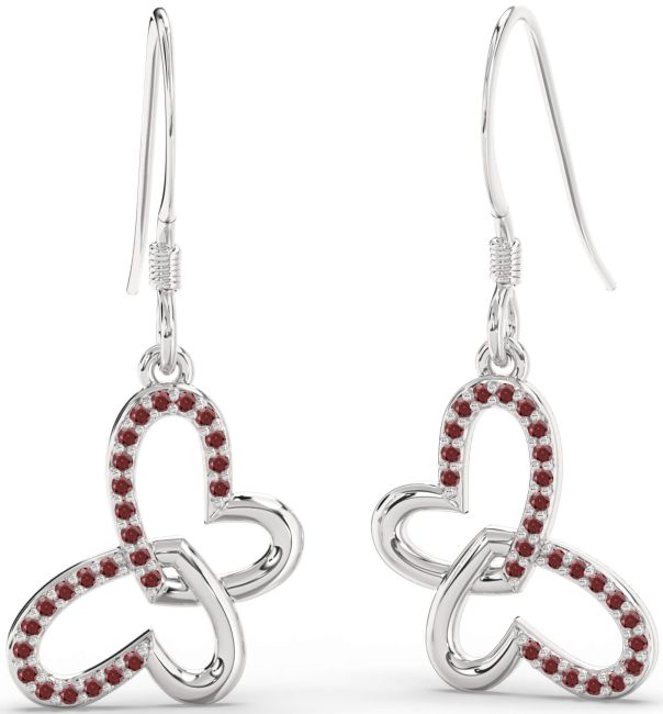 Garnet Silver Butterfly Heart Interlock Dangle Earrings