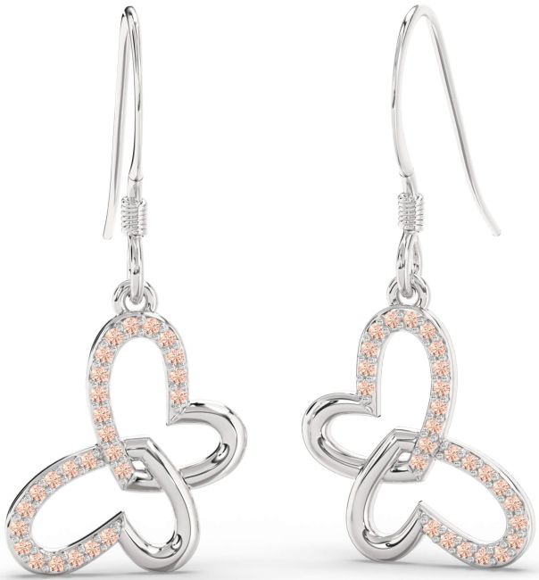 Morganite Silver Butterfly Heart Interlock Dangle Earrings