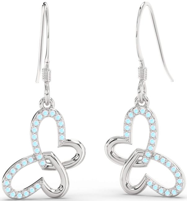 Moonstone Silver Butterfly Heart Interlock Dangle Earrings