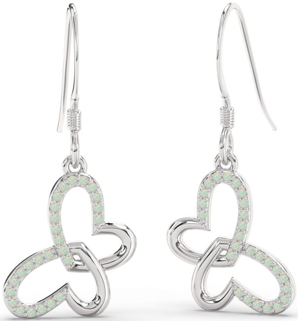 Opal Silver Butterfly Heart Interlock Dangle Earrings