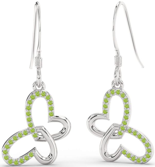 Peridot Platinum Butterfly Heart Interlock Dangle Earrings
