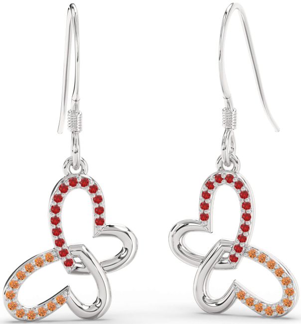 Ruby & Citrine Silver Butterfly Heart Interlock Dangle Earrings