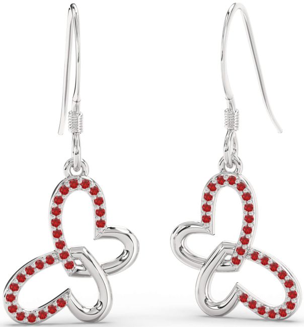 Ruby Silver Butterfly Heart Interlock Dangle Earrings