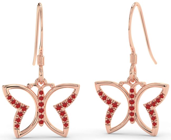 Ruby Rose Gold Butterfly Dangle Earrings