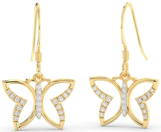 Diamond Gold Butterfly Dangle Earrings