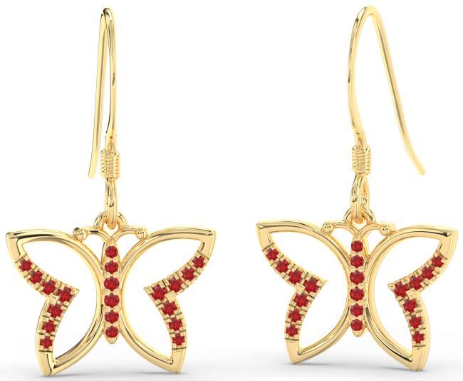 Ruby Gold Silver Butterfly Dangle Earrings