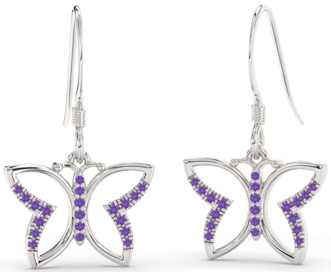 Amethyst Silver Butterfly Dangle Earrings