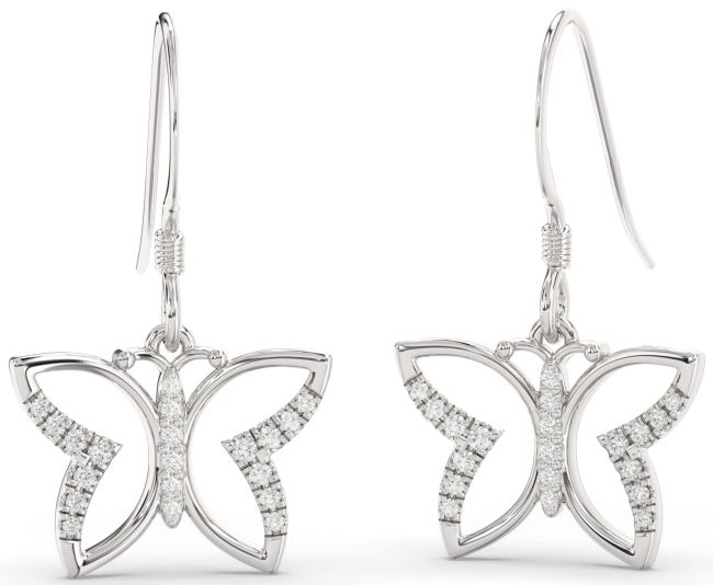 Diamond Platinum Butterfly Dangle Earrings