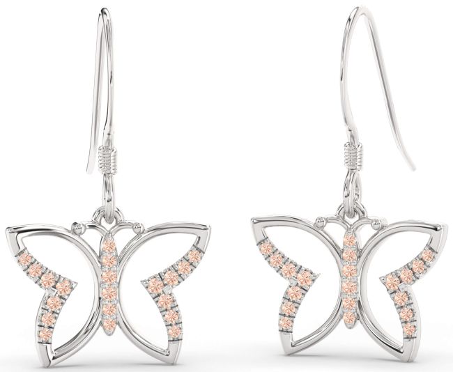 Morganite Platinum Butterfly Dangle Earrings