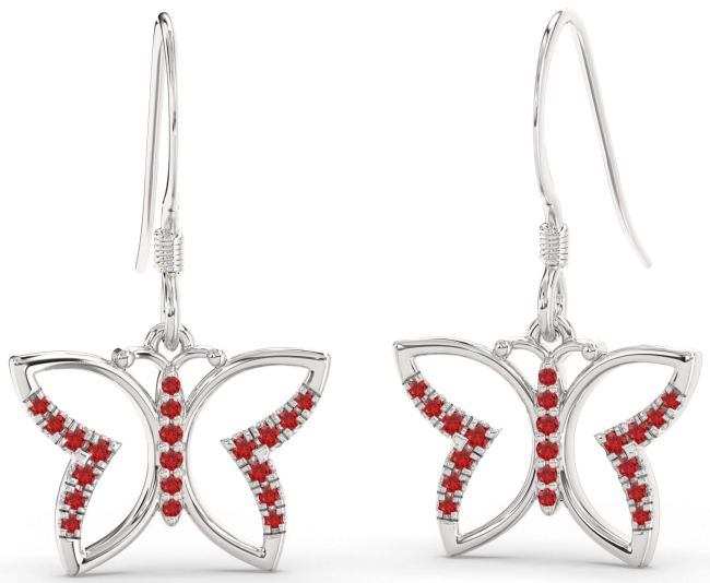 Ruby Platinum Butterfly Dangle Earrings