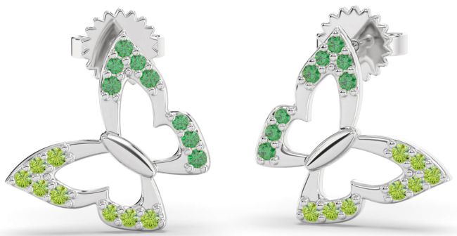 Emerald & Peridot Platinum Butterfly Dangle Earrings