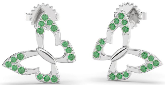 Emerald Platinum Butterfly Dangle Earrings