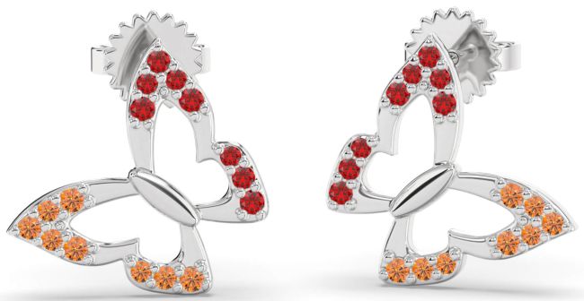 Ruby & Citrine Platinum Butterfly Dangle Earrings