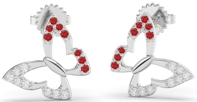 Diamond & Ruby Platinum Butterfly Dangle Earrings