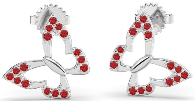 Ruby Silver Butterfly Dangle Earrings