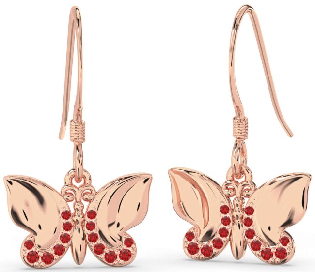 Ruby Rose Gold Butterfly Dangle Earrings
