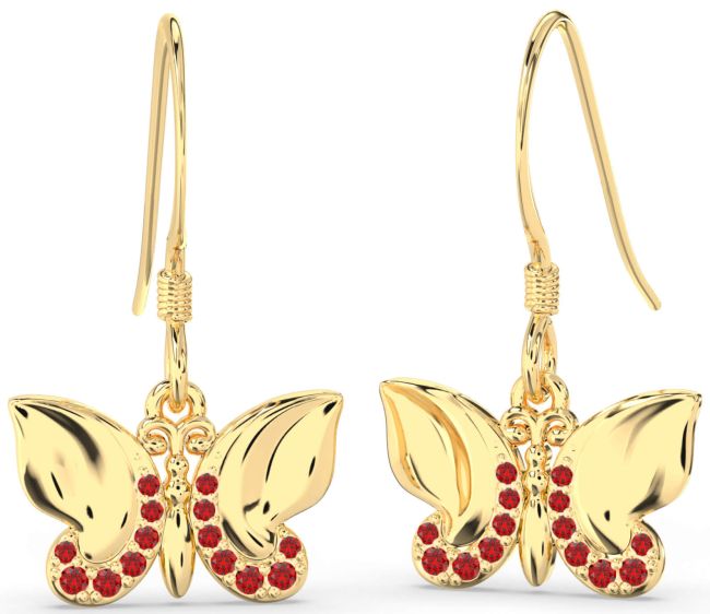 Ruby Gold Butterfly Dangle Earrings