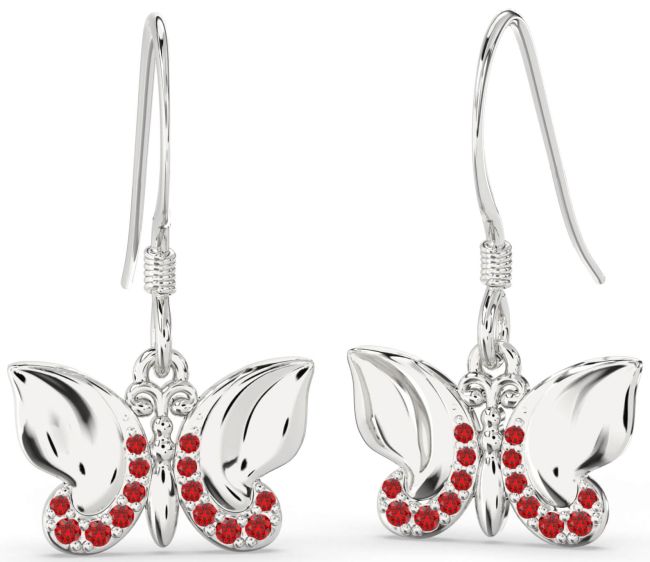 Ruby Platinum Butterfly Dangle Earrings