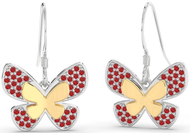 Ruby Silver & 10K gold Butterfly Dangle Earrings
