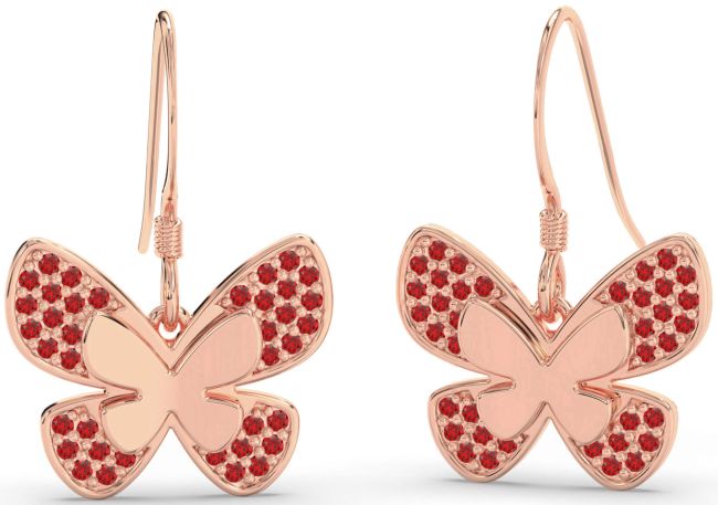 Ruby Rose Gold Butterfly Dangle Earrings
